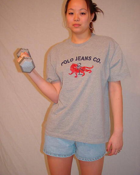 Excellent oriental youthful China in shorts exposes tiny tits and jerks off 