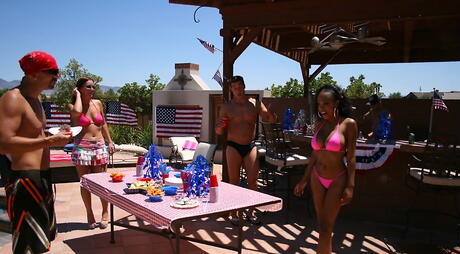 Excellent american milf Lacey Duvalle in sexy bikini rammed after hot suck on the party